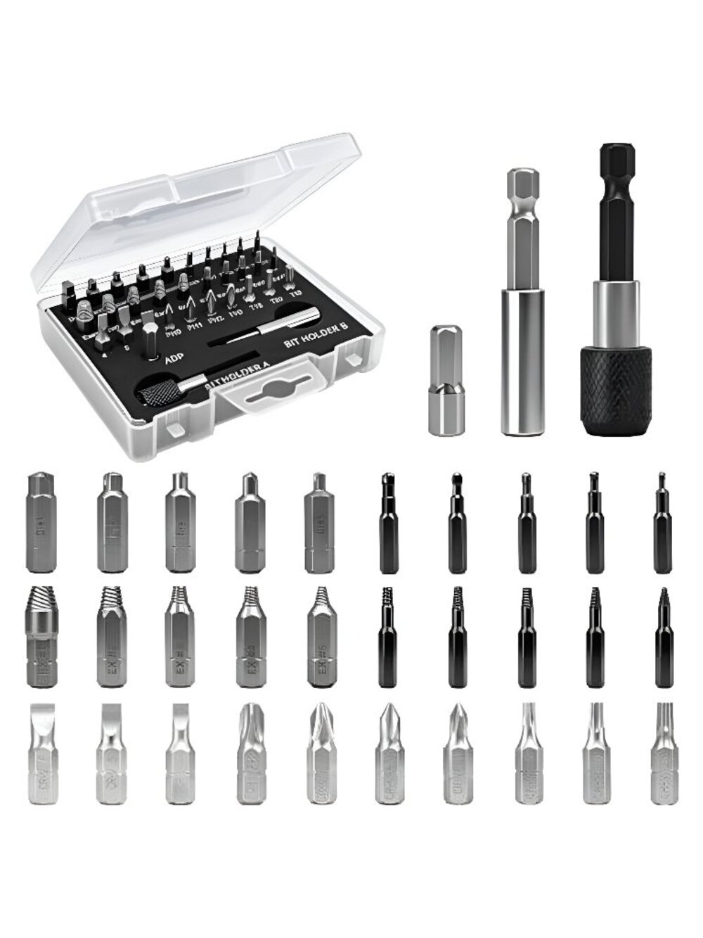 33PC Damaged Screw Extractor Set & Broken Bolt Extractor Kit – HSS Easy - D
